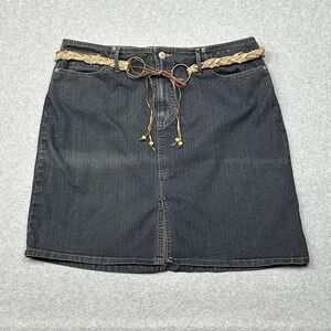 Faded Glory Skirt Womens 16 Blue Denim Stretch Army Tint Knee Length Belted‎